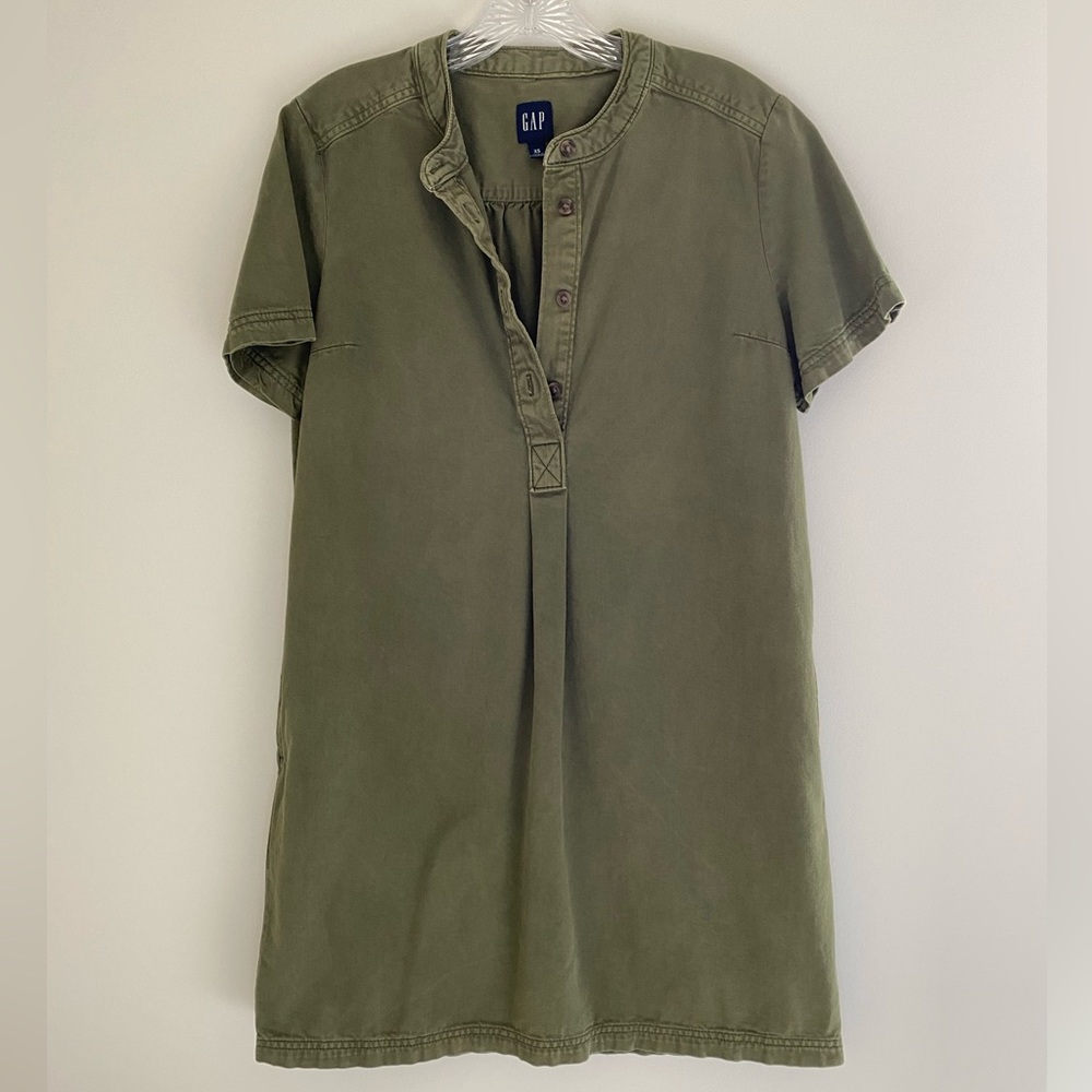 GAP Olive Green Short Sleeve Utility Popover Dress, Size S